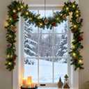 9FT Christmas Garland with Lights, Pre-Lit Lighted Christmas Decorations for Mantle Fireplace Table Stairs Winter Indoor Outdoor Xmas Home Decor,Realistic Cedar Pine Garlands with Pinecone Berries