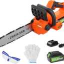 12 inch Electric Cordless Chainsaw, 4.0Ah Battery Operated Chainsaw Brushless Motor 4500 RPM, Auto-Oil, Safety Protection, Chain Saw Cordless for Wood Cutting, Tree Trimming