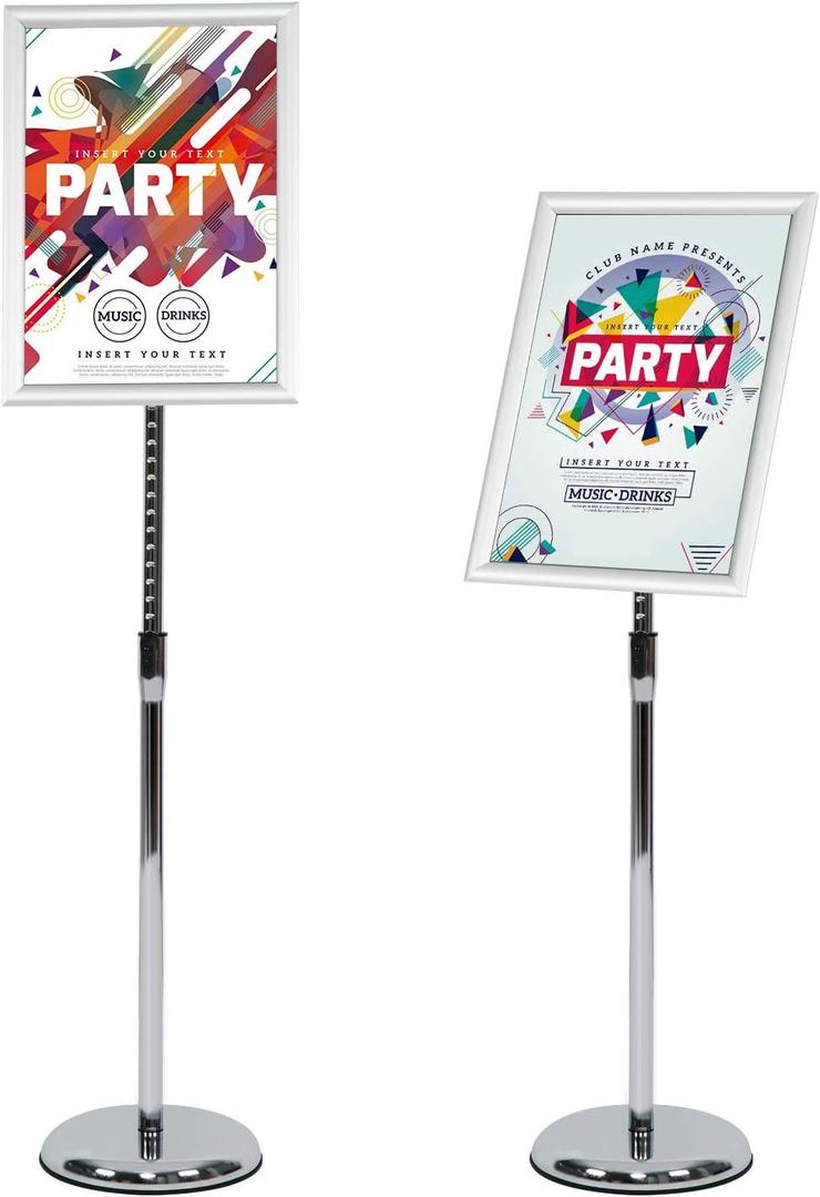 Pedestal Poster Stand, Adjustable Aluminum 11 x 17 Floor Standing Holder for Vertical and Horizontal View Sign Display, Silver
