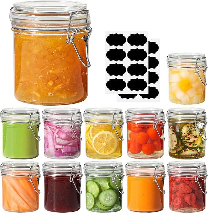 ComSaf 8oz Small Airtight Glass Jars Set of 11 with Lid Food Storage Jar Round, Mini Storage Container with Clear Preserving Seal Wire Clip Fastening for Kitchen Canning, Jam, Spice, Honey, Mason Jars