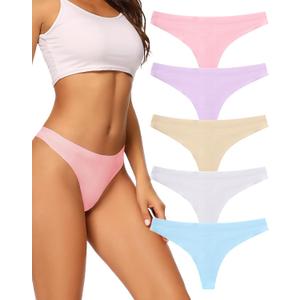 voenxe Seamless Women Underwear Thongs,No Show Ladies Thong,No Line Workout Breathable Comfortable Panties,Soft Undies,5-Pack (Medium)
