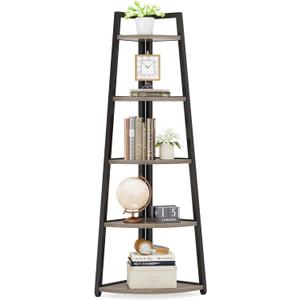 LITTLE TREE 5 Tier Tall Corner Shelf 70 Inch Corner Bookshelf Bookcase for Small Space