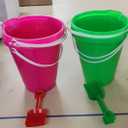 Didaey 12 Set Beach Sand Buckets and Shovels Set Includes 9 Inch Large Sand Buckets and Shovels Beach Pails Toys for Kids for Summer Theme Party Favors Summer Game (4 Colors), Buckets: 9 inches, Shovels: 7.5 x 2.5 inches