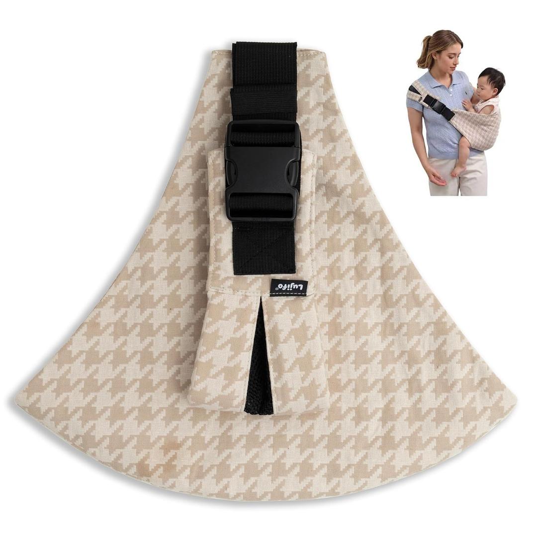 Baby Sling Carrier for Toddler, Houndstooth Baby Carrier Sling, Premium Cotton Linen Adjustable in Both Front and Back Shoulder Strap, Portable and Lightweight Toddler Carrier (Khaki)