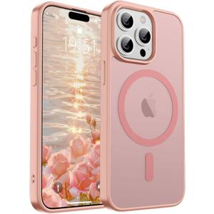 SUPFINE Magnetic for iPhone 15 Pro Case (Compatible with MagSafe) (Military Grade Drop Protection) Slim Translucent Matte Shockproof Phone Cover,Pink