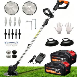21V Electric Weed Wacker, Cordless Brush Cutter String Trimmer with Adjustable Pole & 2x3.0Ah Battery-Powered Weed Wacker, Lightweight & Low Noise, Foldable 3-in-1 Weed Eater for Outdoor, Garden, Yard