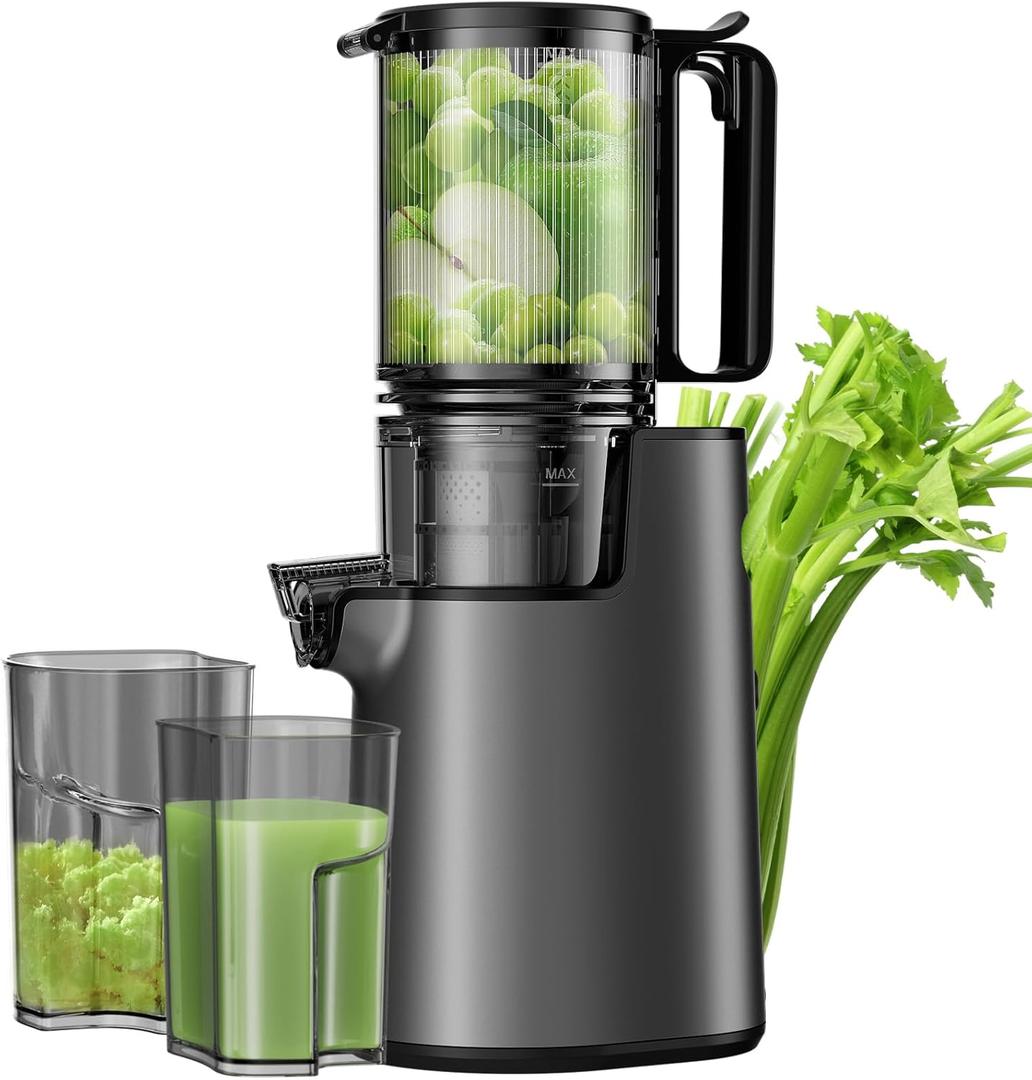 Cold Press Juicer, Juicer Machines with 5.4" Wide Feed Chute for Juice Extractor, Professional Slow Masticating Juicer for Whole Vegetables & Fruits with High Juice Yield, Easy to Clean (Black)