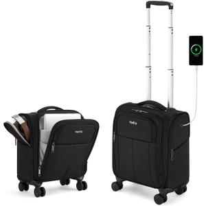 HanTrip 16 Inch Underseat Carry On Luggage with Wheels Softside Small Suitcases Personal Item Bag with Pocket Travel Luggage for Men Women Business Overnight Bag(Black)