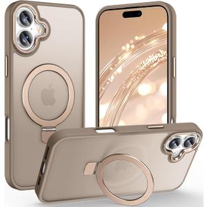 Lufanbis Magnetic for iPhone 16 Case with Ring Stand, [10 FT Drop Protection] [Velvety Touch] Slim Translucent Matte Back Shockproof Phone Case for iPhone 16 6.1'', Bronze