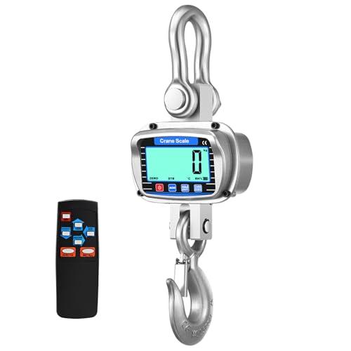 Digital Crane Scale 11000 lbs/5000kg/5T Measurable Temperature and Humidity Industrial Heavy Duty Hanging Scale with Remote Control LCD Screen for Construction, Factory, Farm(Silver)
