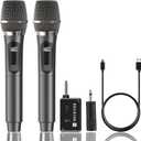 Wireless Microphone, Dual Handheld Cordless Microphone System with Rechargeable Receiver, 50H Duration, 200ft Range, Karaoke Microphones for Singing, Wedding, DJ, Party, Speech (Black)