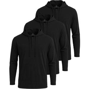 Real Essentials 3 Pack: Men's Cotton Henley Pullover Hoodie Lightweight Casual Long Sleeve Hooded Sweatshirt (Big & Tall), Large, Black, Black, Black
