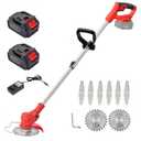 Weed Wacker Cordless Electric Brush Cutter Stringless Weed Eater with 2 Types Blades 2 Batteries Lightweight for Garden Yard Lawn Trimming/Pruning,1 Charger Red