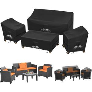 Kovshuiwe Patio Furniture Covers,4-Piece Outdoor Veranda Patio Garden Furniture Covers Set Waterproof - Upgraded 420D Heavy Duty Oxford Fabric Rattan Furniture Cover for Chair Sofa(Black) Kovshuiwe Patio Furniture Covers,4-Piece Outdoor Veranda Patio Garden Furniture Covers Set Waterproof - Upgraded 420D Heavy Duty Oxford Fabric Rattan Furniture Cover for Chair Sofa(Black)