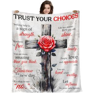 Get Well Gifts for Women, Extra Large Inspirational Gifts Trust Your Choices Blanket, Supportive Plush Throw with Rose & Elegant Motif, Spiritual Self Care Package for Mom Sister Friend, 50"x70" (White)