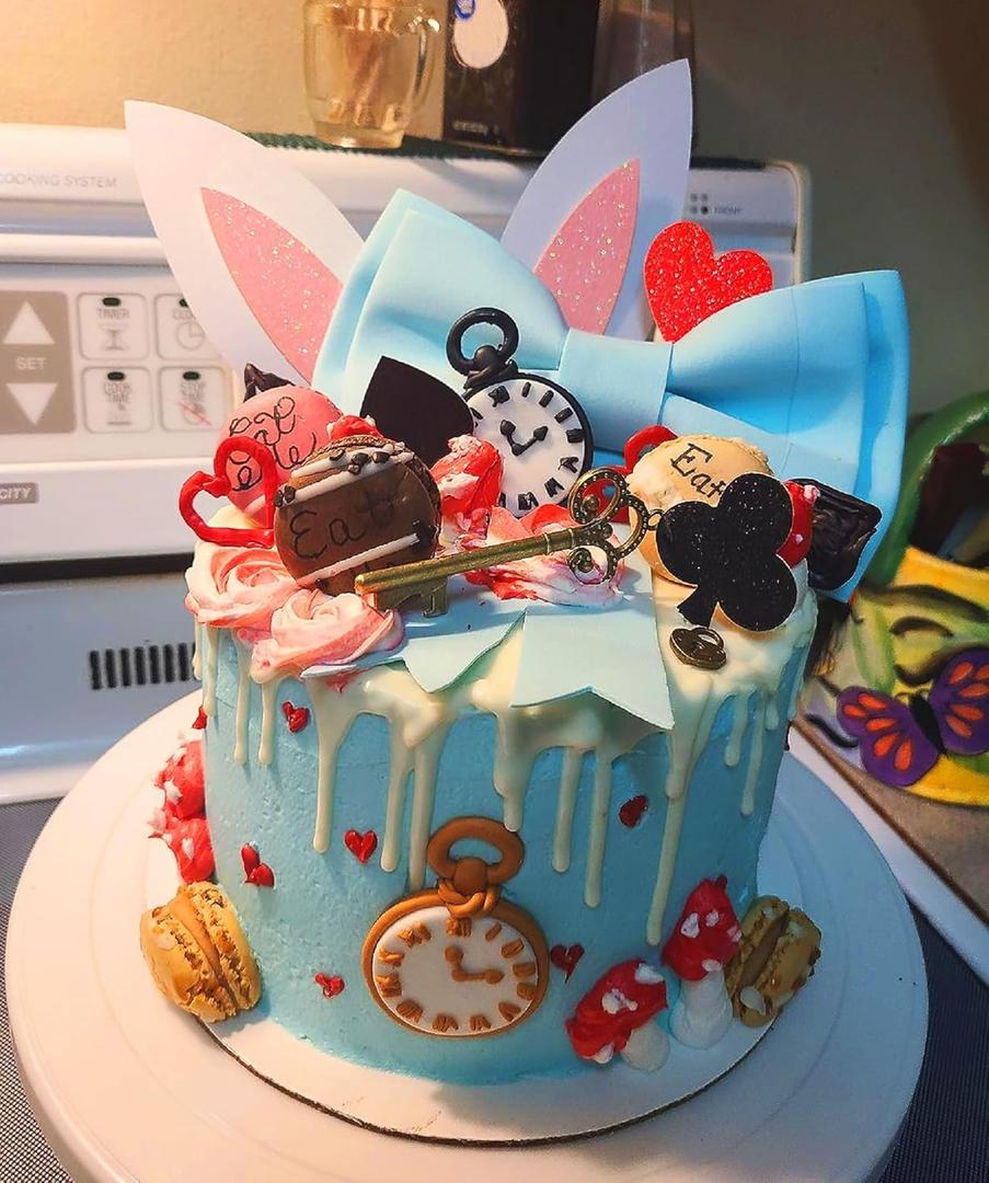 LaVenty Alice Cake Decoration Party Supplies Favors Bunny Birthday Cake Decoration Alice in Onederland Cake Topper Birthday Baby Shower Decoration