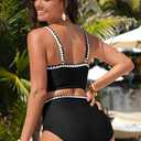 Herseas Women's Textured Bikini Sets O Ring Swimsuits Whip Stitch High Waisted Bathing Suits 2026 Summer Beach Wear, Size: X-Large