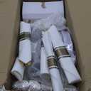 Liacere 350PCS Gold Plastic Plates-Disposable White and Gold Plates 50guest Baroque Plastic Dinnerware include 100Plates, 50Pack Pre Rolled Napkins with Silverware 50Cups for Wedding&Mother's Day