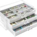 Weiai Acrylic Jewelry Box 3 Drawers, Velvet Jewellery Organizer, Earring Rings Necklaces Bracelets Display Case Gift for Women, Girls