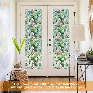 Window Privacy Film Home Decorative Colored Glass Window Stickers Reusable electrostatic Rainbow Stickers (Leafy Wonder Rainbow, 35.4 x 78.7 in)