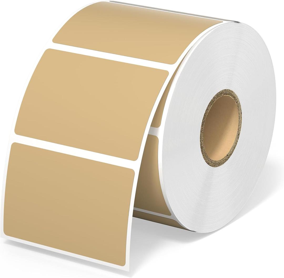 MUNBYN 2.25"x1.25" Thermal Sticker Labels, Brown Self-Adhesive Barcode Label Paper for Direct Thermal Printer and Business, Multi-Purpose Rectangle Address Shipping Mailing Stickers,1000 Sheets/Roll