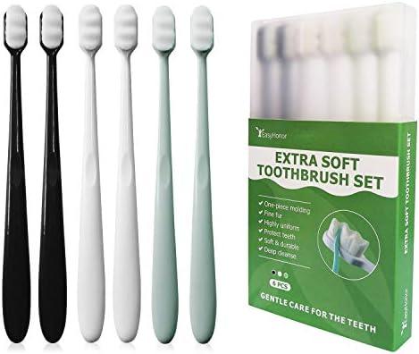 EasyHonor Extra Toothbrush for Sensitive Gums, Micro Fur Manual Toothbrush with 20000 Soft Floss Bristle for Pregnant Women, Elderly, Braces and Gum Recessions, Protect Fragile Gums (6 Pack)