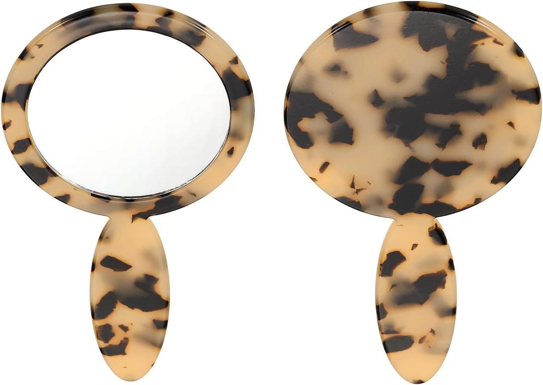 uxcell Handheld Mirror, Round Hand Held Mirror with Handle Acetic Acid Vintage Portable Lightweight Cosmetic Supplies for Women Travel Makeup Salon, Tortoiseshell