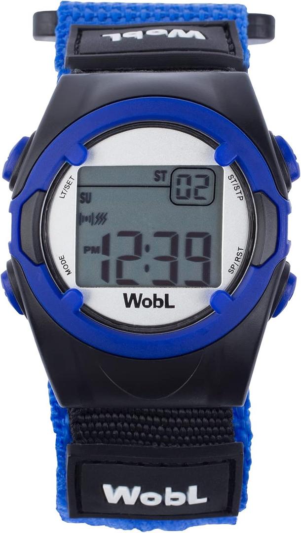 WobL Vibrating 8-Alarm & Repeating Countdown Timer Watch for Kids & Adults, Medication/Sports/Meetings/Potty Reminders, Blue