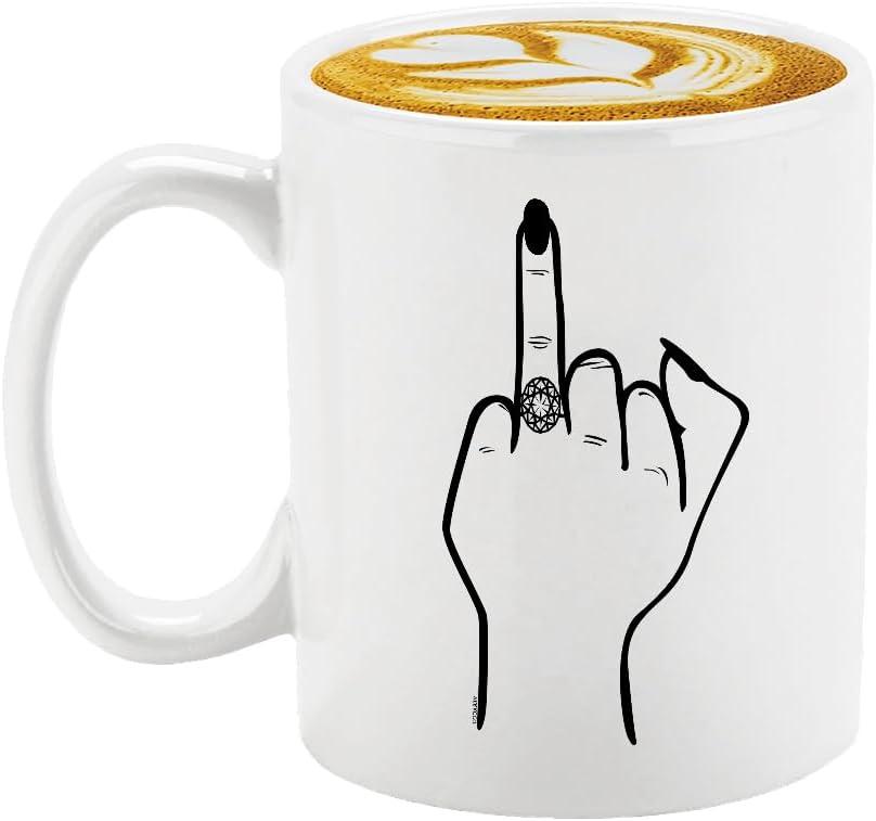 Veracco Ring Finger Engagement Coffee Mug Cool Just Married Cup Bridal Present Bride Mug Middle Finger Coffee Cup Bride Gifts Wedding Engaged Presents Bridal Shower Gifts (White)