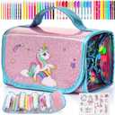 Fruit Scented Washable Markers Set for Kids with Unicorn Pencil Case, 48PCS Art Supplies for Kids Age 4-6-8, Perfect Birthday Unicorns Gifts For Girls Age 4 5 6 7 8, Marker Crayon Coloring Sets