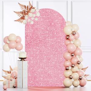 MODFUNS 7.2FT Arch Cover Pink Gold Sequin Spandex Arch Cover Wedding Arch Backdrop Cover Spandex Fitted Arch Stand Cover Glitter Arch Cover Backdrop Fabric for Baby Shower Bridal Shower Wedding Decor