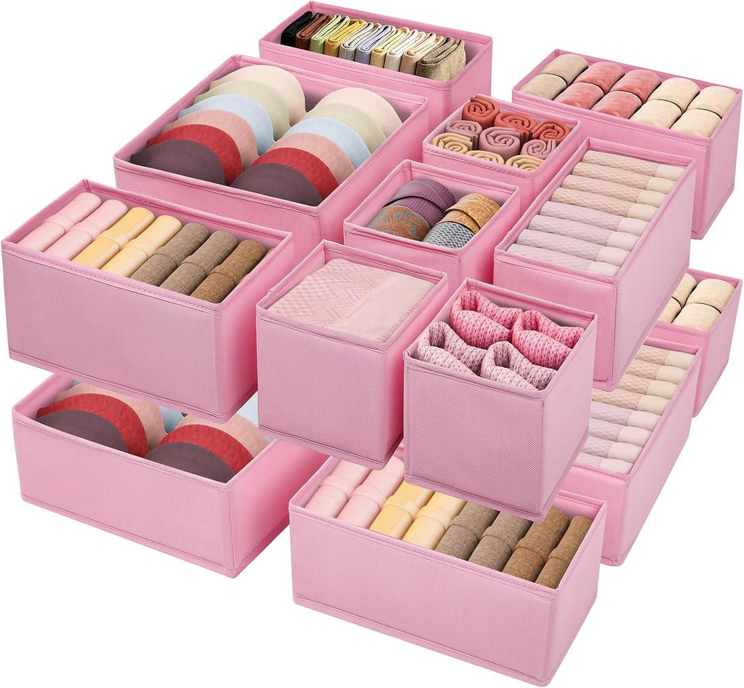 Drawer Clothing Organizer 16-Pack, Pink 3 Sizes Underwear Drawer Dividers, Fabric Folding Wardrobe Organizer for Baby Clothes, Bras, Underwear, Underpants, Belts, Socks, Ties, etc.