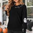 HEBBE Spooky Season Sweatshirts Halloween Ghost Sweatshirt Women - Halloween Graphic Crewneck Tops Casual Sweater (Black, XL)