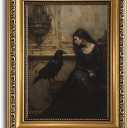 Mrysuart Vintage Gold Framed Wall Art Dark Academia Canvas Prints Gothic Cottagecore Pictures Wall Decor Victorian Lady Raven Paintings Artwork for Living Room Bedroom 8x10in