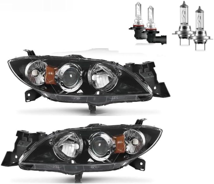 Headlights Assembly for 2004-2009 Mazda 3 Sedan Halogen Headlamp Replacement, High/Low Beam W/Bulbs, Driver&Passenger Side