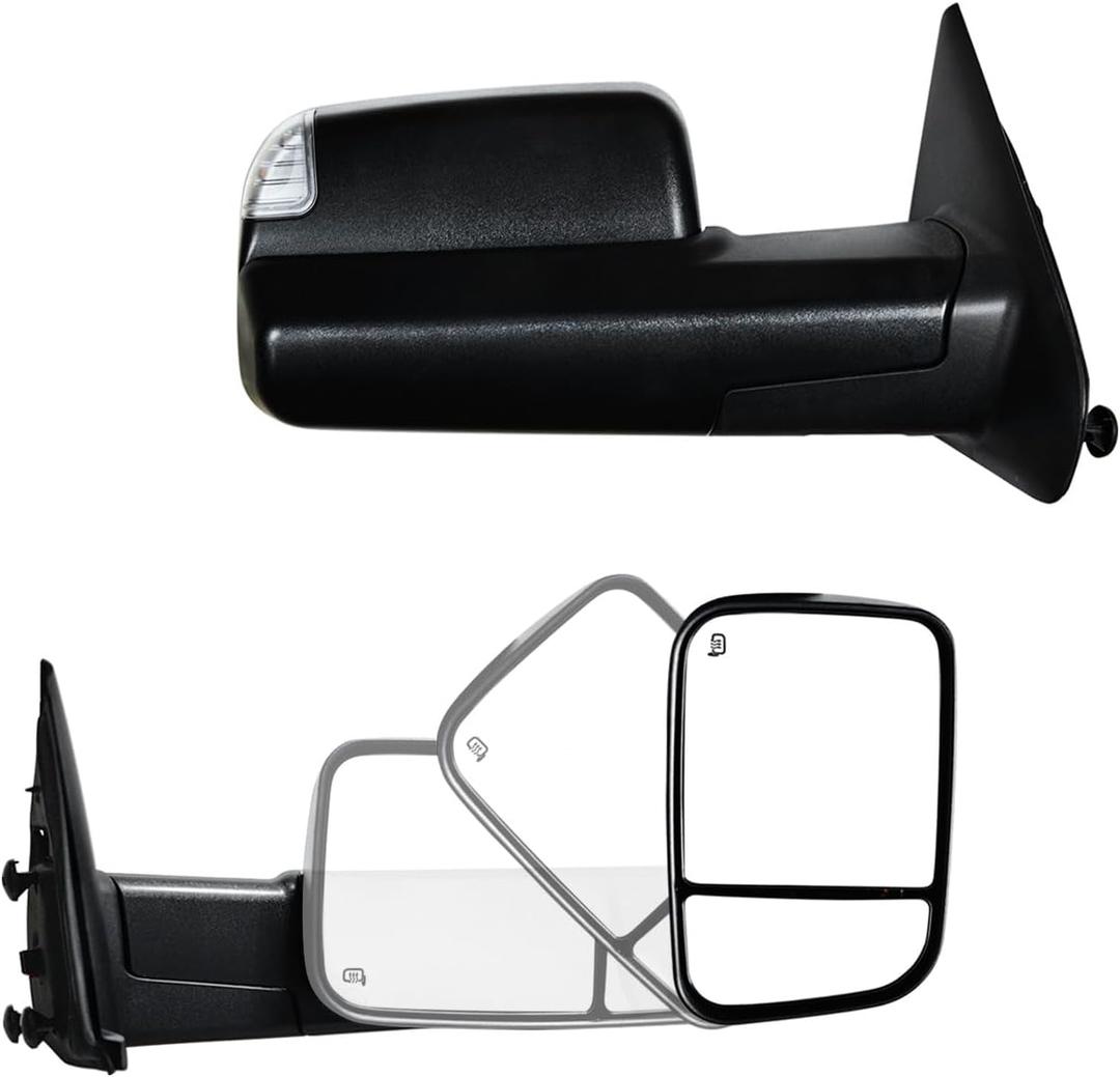 Towing Mirrors fit for Dodge 02-08 Ram 1500 03-09 Ram 2500 3500 Truck Pickup Power Heated Turn Signal Lights View Mirror Pair Black Set LH RH