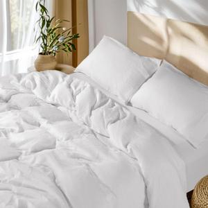 SONORO KATE 100% French Linen Duvet Cover Full Size, Soft Breathable for Hot Sleepers, Moisture Wicking & Durable Cover Set - Zipper Closure & 4 Corner Ties Duvet Covers 3 Piece (White, Full)