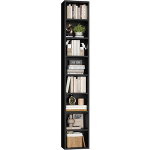 FOTOSOK 8-Tier Media Tower Rack, 11.6 X 9.3 X 70.9 Inches CD DVD Slim Storage Cabinet with Adjustable Shelves, Tall Narrow Bookcase Display Bookshelf for Home Office, Black