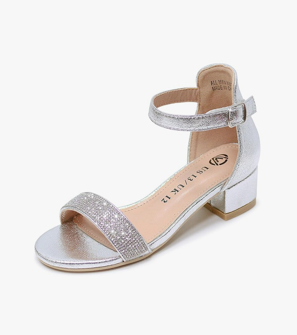 Vonair Girls Sandals Low Heels Ankle Strap Open Toe Dress Shoes Flower Girl Party Wedding Shoes for Girls, Size 3