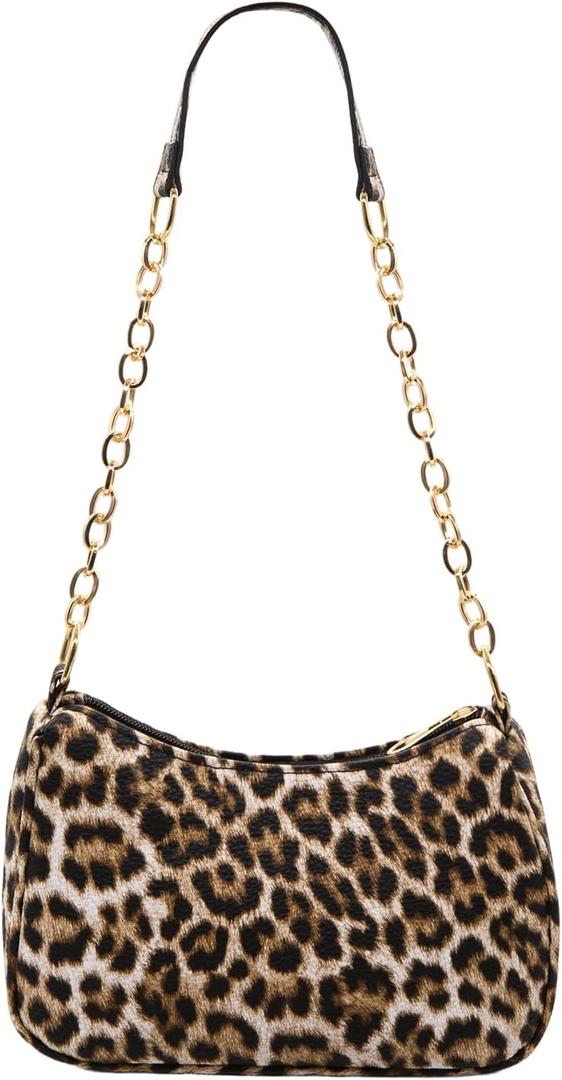 LJCZKA Leopard Print Shoulder Bag for Women Small Leopard Shoulder Purse y2k Clutch Tote Handbag Vintage Leather Underarm Bag
