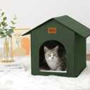 Outdoor Cat House Feral Cat Shelter,Outside Waterproof Cat House for Outdoor/Indoor Cats, Insulated Cat Bed for All Seasons with Cozy Cushion Easy to Assemble Olive Green