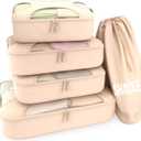 Shacke Premium 5 Packing Cubes Set - Lightweight Mesh Travel Luggage Organizers with Laundry Bag, 5-Piece Suitcase Storage System (Cream) (Set of 5, 5 Set - Cream)