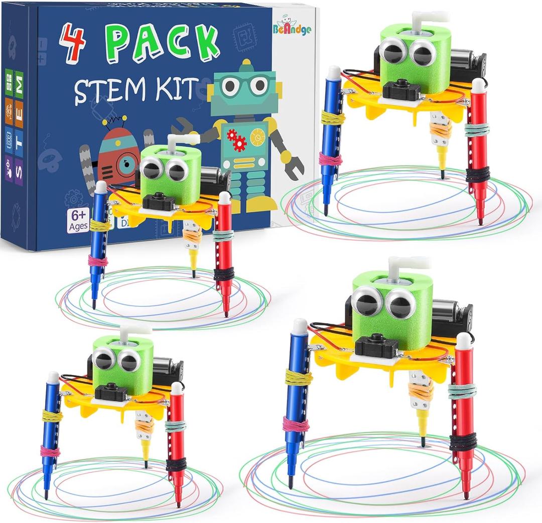 Bulk STEM Craft Kits for Kids 8-12: 4-Pack Doodling Robot Building Kits, Classroom Activities & Science Experiments, Educational Robotics DIY Project for Boys Girls, STEM Toys for School Clubs