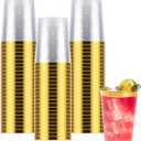 Goodluck 50PCS 10oz Gold Plastic Cups for Party, Disposable Gold Rim Cups, Plastic Cocktail Glasses for Wedding Thanksgiving, Christmas, and Parties