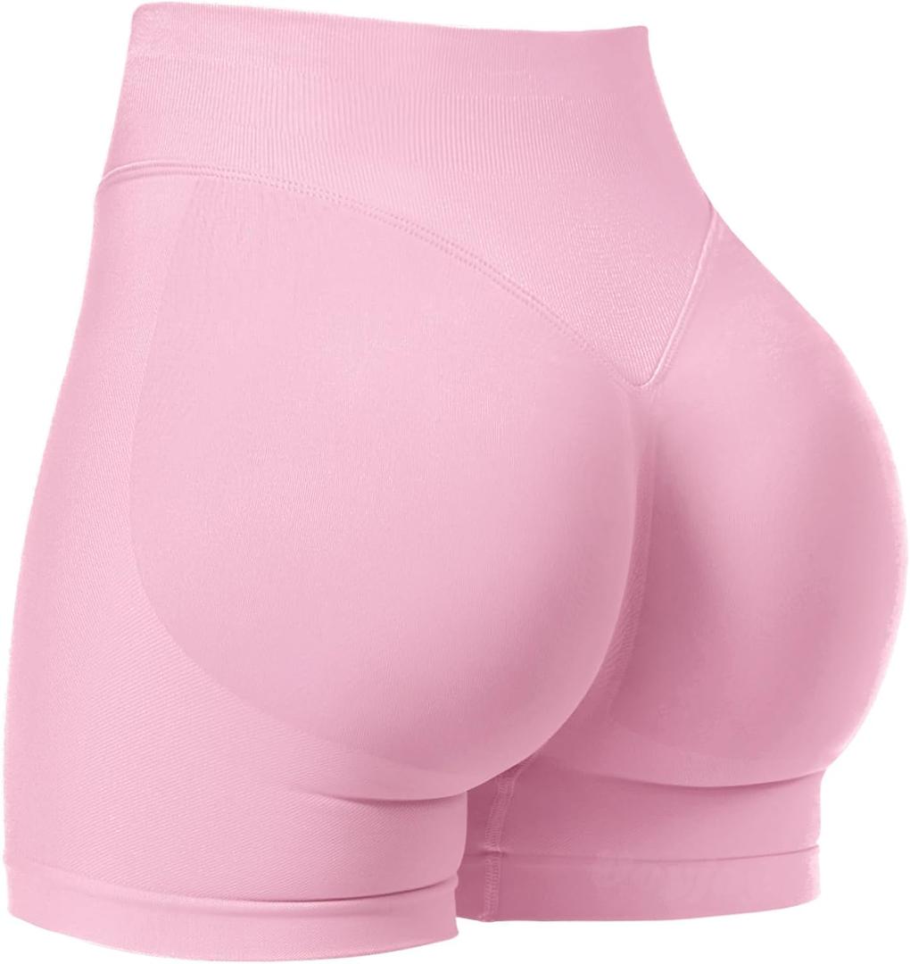 VOYJOY Women Workout Impact Shorts 2.5"/ 3.6"/ 4.5"/ 6" Scrunch Butt Lifting Gym Seamless Booty Biker Shorts (X-Large, Pink)