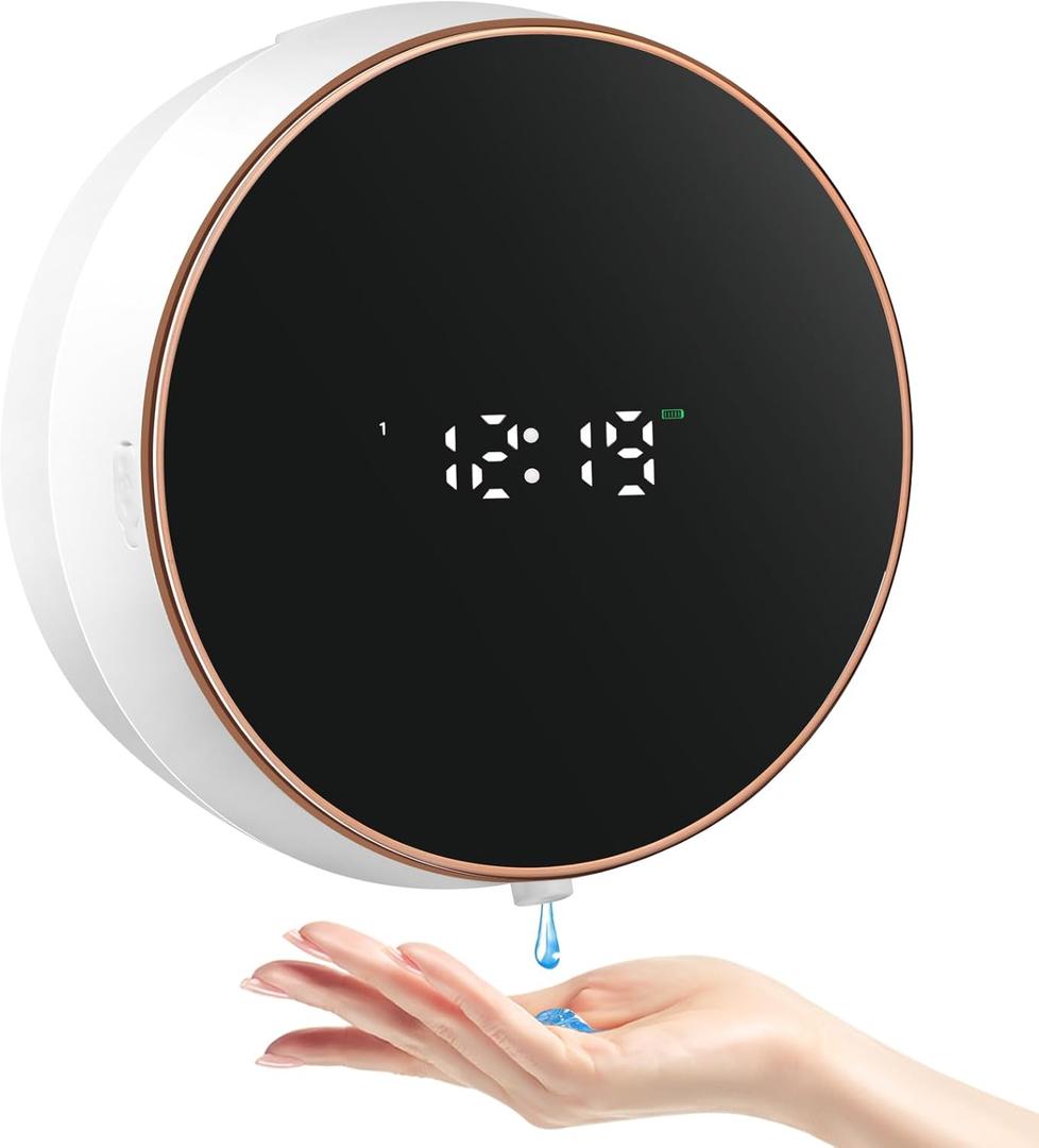 Automatic Soap Dispenser Liquid Bathroom: Wall Mount Rechargeable Touchless Adjustable Auto Smart Electric Plastic White Soap Dispenser with Clock - Kitchen - Hand Dish Lotion Couple Kids
