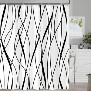 AMM Black and White Striped Shower Curtain Abstract Geometric Modern Simple Minimalist Shower Curtains for Bathroom Waterproof Washable Fabric Bath Curtain Decor 72 X 72 Inches