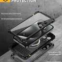Lanhiem for iPhone 15 Pro Max Metal Case with Kickstand, Compatible with MagSafe, Built in Glass Screen Protector, Heavy Duty Rugged Full Body Tough Phone Cases (Black)