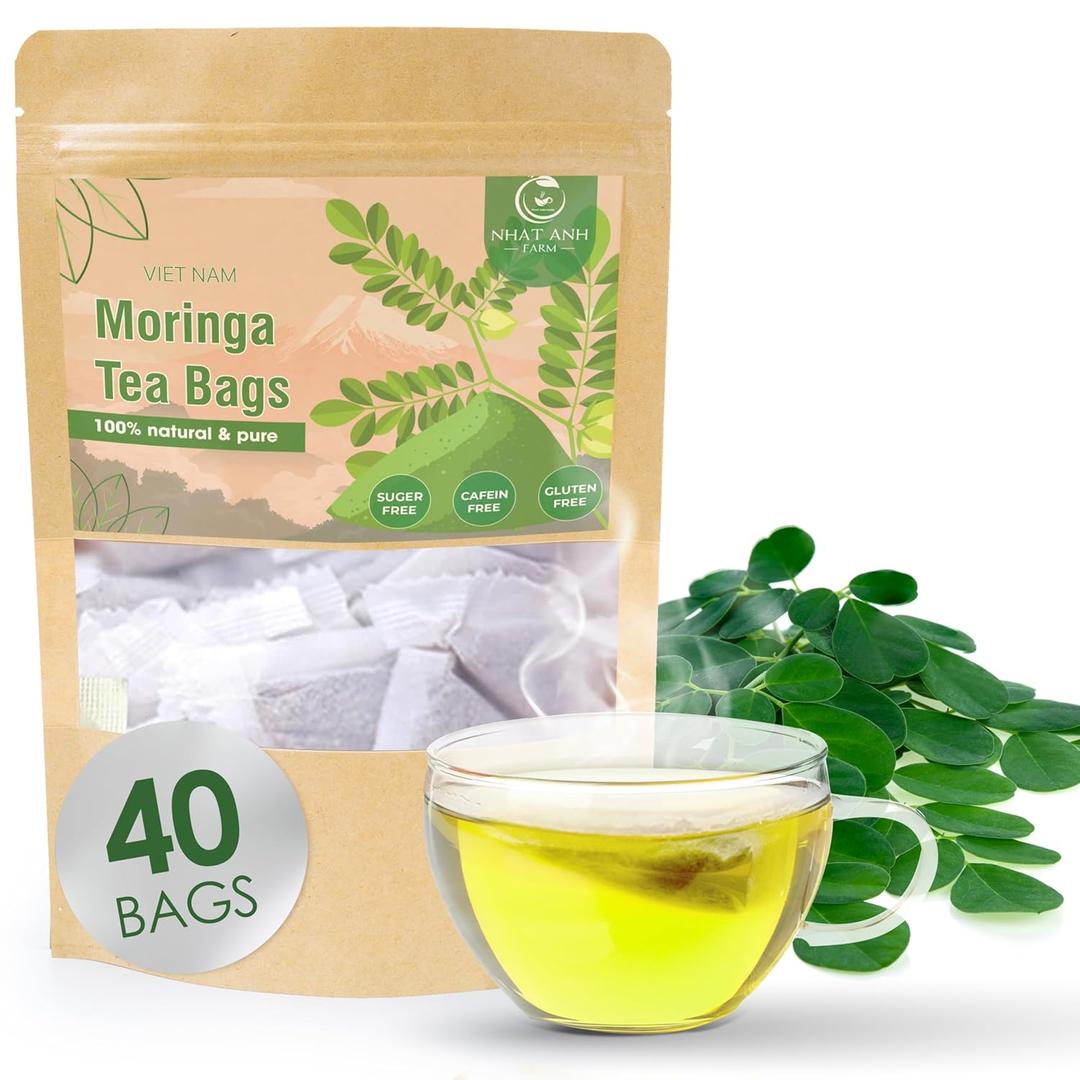 NHAT ANH FARM - Premium Moringa Tea Bags, 40 Tea Bags, 100% Natural Dried Moringa Leaves, Naturally Sweet Herbal Tea, Sugar-Free, Caffeine-Free, No Additives, Exp Date: 04/09/2027