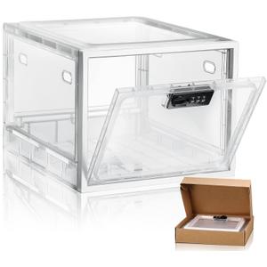 Large Medicine Lock Box for Safe Medication 11.9 x 9.3 x 7.6 inches Lockable Organizer First Aid with Code for Medication Snack Food Home Office Dorms Safety(White)